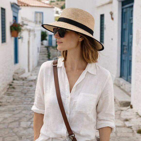 Urban Outfitters Straw Fedora | Black Band | Travel Chic Wide Brim Hat